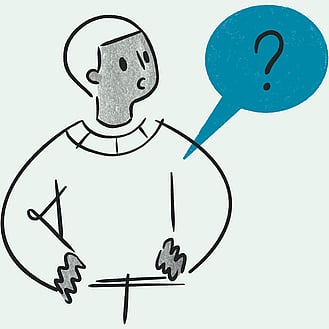 Illustration of person with a question mark speech bubble