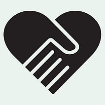 Heart and hand icon representing compassion, kindness, and support for people