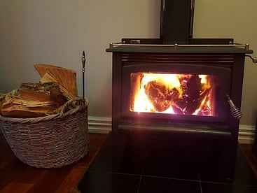 Wood burning fireplace at Villa Rosa