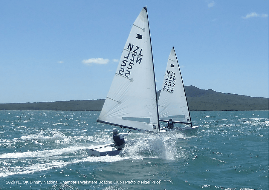 Close racing on the final day of the 2026 NZ OK Dinghy Nationals