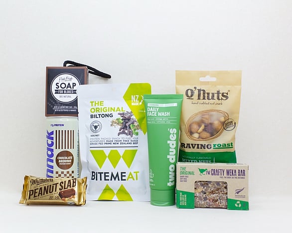 Bits and Bobs gift box NZ — NZ-made gift box for him with face wash, protein drink, artisan soap and muesli bar