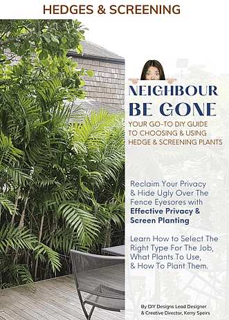 A cover of a garden design ebook that is a guide to hedges and screening plant options for the NZ garden