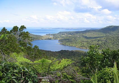 view across the Waitakere ranges to the dam
