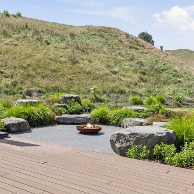 New gate and custom crazy paving at a residential home in Rotorua by Ultrascape Landscaping