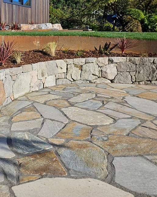 Stylish crazy paving for entertainment area of a modern house in Rotorua