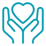 Social work icon drawing of hands holding a heart 