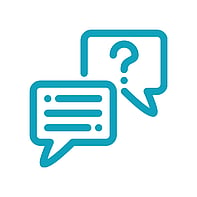 Advice and Advocacy icon of a question mark in a speech bubble and text lines inside a second speech bubble