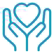 Outline drawing of two hands holding a heart