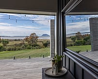 fair face concrete pillar and pool house view to mount maunganui