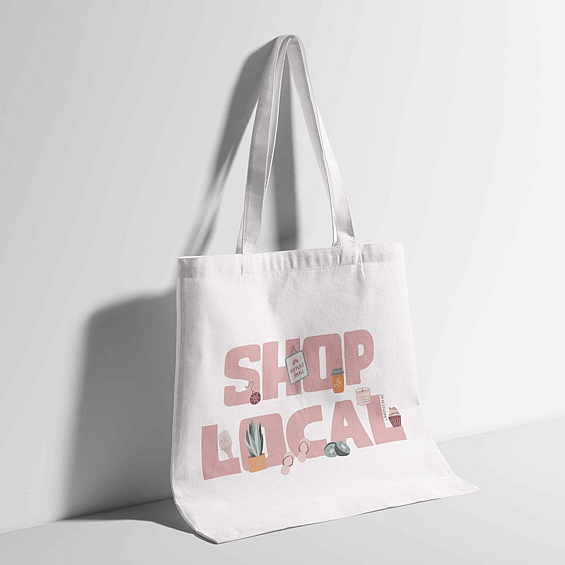 Image of Shop Local&rsquo;s logo on a tote bag. By Creative Box