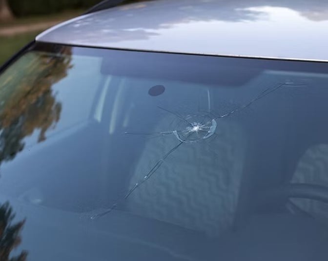 Cracked windscreen on a car