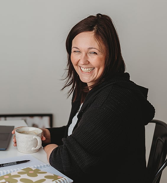 Image of Kelly, brand website designer from Creative Box with a coffee. Te Awamutu, Waikato, New Zealand.