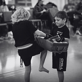 Kickboxing fitness class with guard up