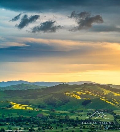 Dramatic sunset clouds over Waikato countryside near Cambridge