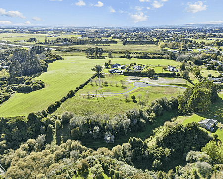 Rural views and outline of the Newstead House & Land Package section available with Whitechurch Construction at 161 State Highway 26, Morrinsville, Waikato.