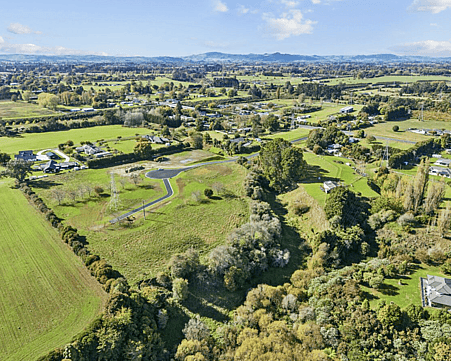 Rural views and outline of the Newstead House & Land Package section available with Whitechurch Construction at 161 State Highway 26, Morrinsville, Waikato.