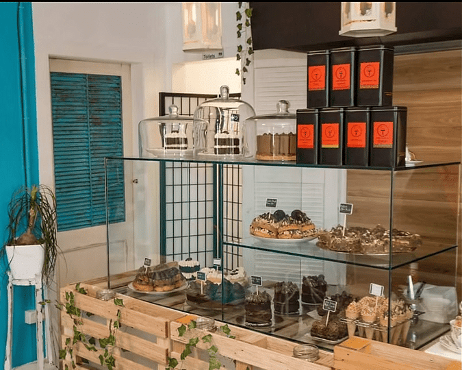Glass cabinet in cafe