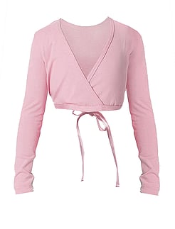 Long Sleeve Crossover ballet cardigan top with ties in Dusky Pink