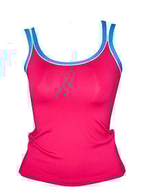 Jazz Singlet top with double straps in Raspberry with Turquoise straps and Keyhole back
