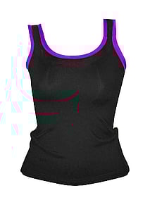 Tank style Jazz Singlet in Black with Purple Edging on Sleeves and Keyhole back