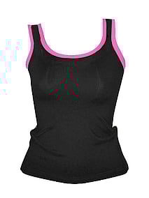 Tank style Jazz Singlet in Black with Cerise Edging on Sleeves and Crossed back