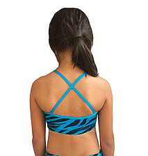 Dance Croptop in Turquoise blue Zebra print with crossed back straps