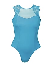Cap Sleeve Ballet Leotard with Font top cover lace and bottom plain Blue