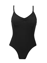 Spaghetti Strap Ballet Leotard in Black with gathered neckline