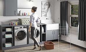 Laundry Design - Small spaces can be challenging. Our designers have been creating laundries for many years and know all the products that can help you make the most of your space. From colours that create the illusion of space to laundry cabinets and storage solutions that make the most of every nook and cranny, we&rsquo;ll make your laundry look great and function even better.