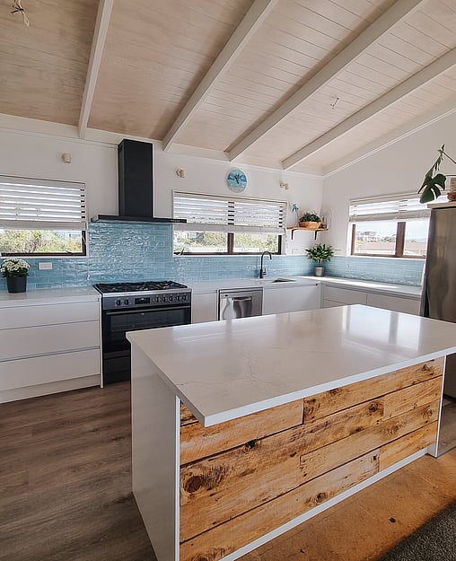 Kitchen renovation with custom island bench woodwork. 