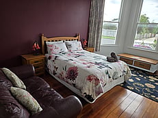 Bedroom with leather sofa