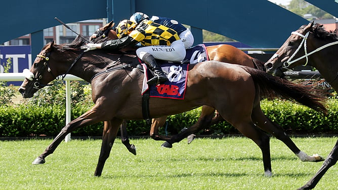 Jaarffi winning the Gr.1 Sport Nation Otaki Maori WFA Classic (1600m) at Ellerslie.  - Photo: Kenton Wright (Race Images)