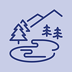 Icon with hills, trees and a lake