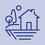 Icon with building, trees and land