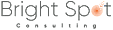 Bright Spot Consulting logo features grey text with "Bright Spot" above "Consulting" and an orange dot pattern dispersing from the "o" in "Spot"