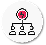 Hierarchy chart icon with a lightning bolt symbol at the top, enclosed in a white circle, with "Executive Assistance" text underneath