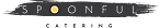 Spoonful Catering&rsquo;s logo has "SPOONFUL" in white on a black brushstroke, with a yellow dot as the "O," and "CATERING" in small black uppercase letters below