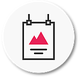 Icon of a hanging poster with a mountain graphic, framed within a white circle, with "Graphic Design" text below