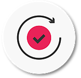 Icon of a circular arrow surrounding a pink checkmark, framed within a white circle, with "Online Process Documentation" text below