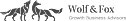 Wolf & Fox logo in grey, featuring a stylised wolf and fox walking side by side, with "Wolf & Fox" in serif font and "Growth Business Advisors" below in smaller text