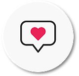 Icon of a speech bubble with a heart inside, framed within a white circle, with "Digital Marketing" text below