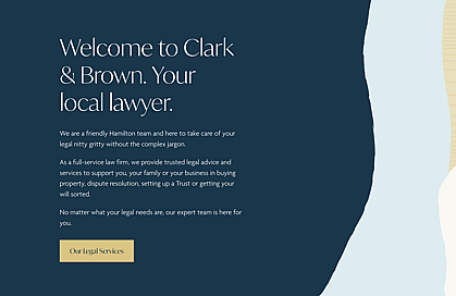 website content for CB Lawyers in Hamilton. Image shows a text section and abstract design sample from the website