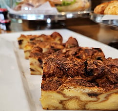 Bread and butter pudding, made with Pain au Chocolate