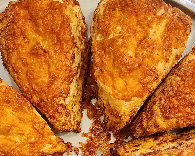 Crispy topped cheese scone.