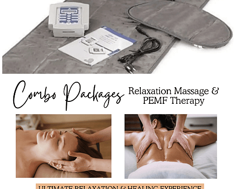 Picture of the pemf mat and a person having a scalp massage and back massage