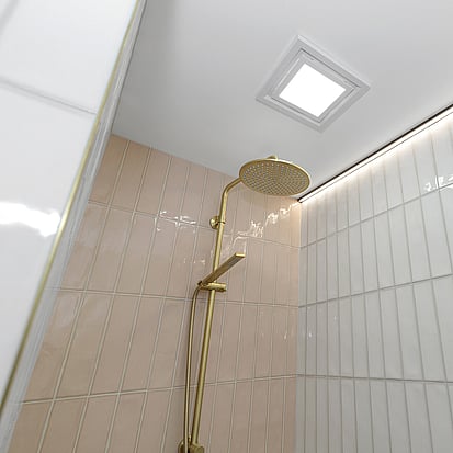 Image of modern tiled walk in shower. Tiling service by Cosmic Tiling for Iconic Construction. Waikato.