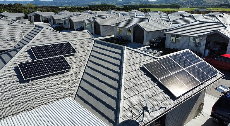 Solar panels installed on residential home in a new subdivision in Tauranga