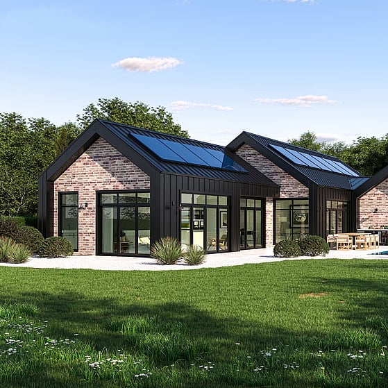 Red brown brick home with feature black cladding & roofing. House plans available through Whitechurch Construction, Te Awamutu Builders. 