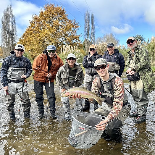 Ollie Bassett Euro Nymphing Clinic with large New Zealand rainbow trout