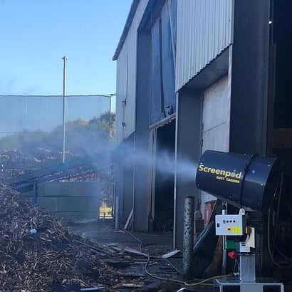 showing the Screenpod S45 dust cannon being used in a metal recycling yard